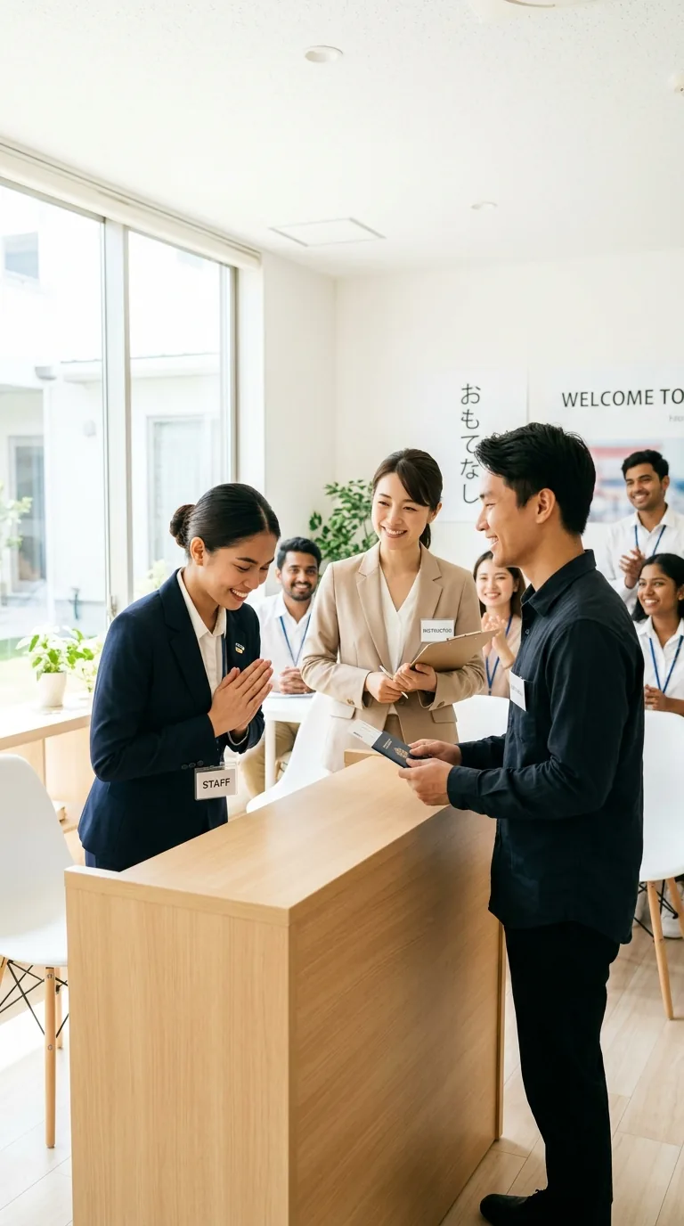 海外の自社日本語学校での接客ロールプレイ授業の写真
